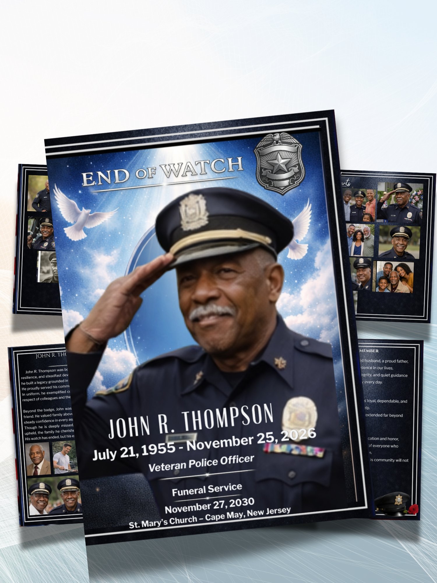Police Funeral Program Template Bundle Tabloid & Legal | 8-Page End of Watch Memorial Booklet | Editable Canva Template with Mobile Version & QR Code product image (7)