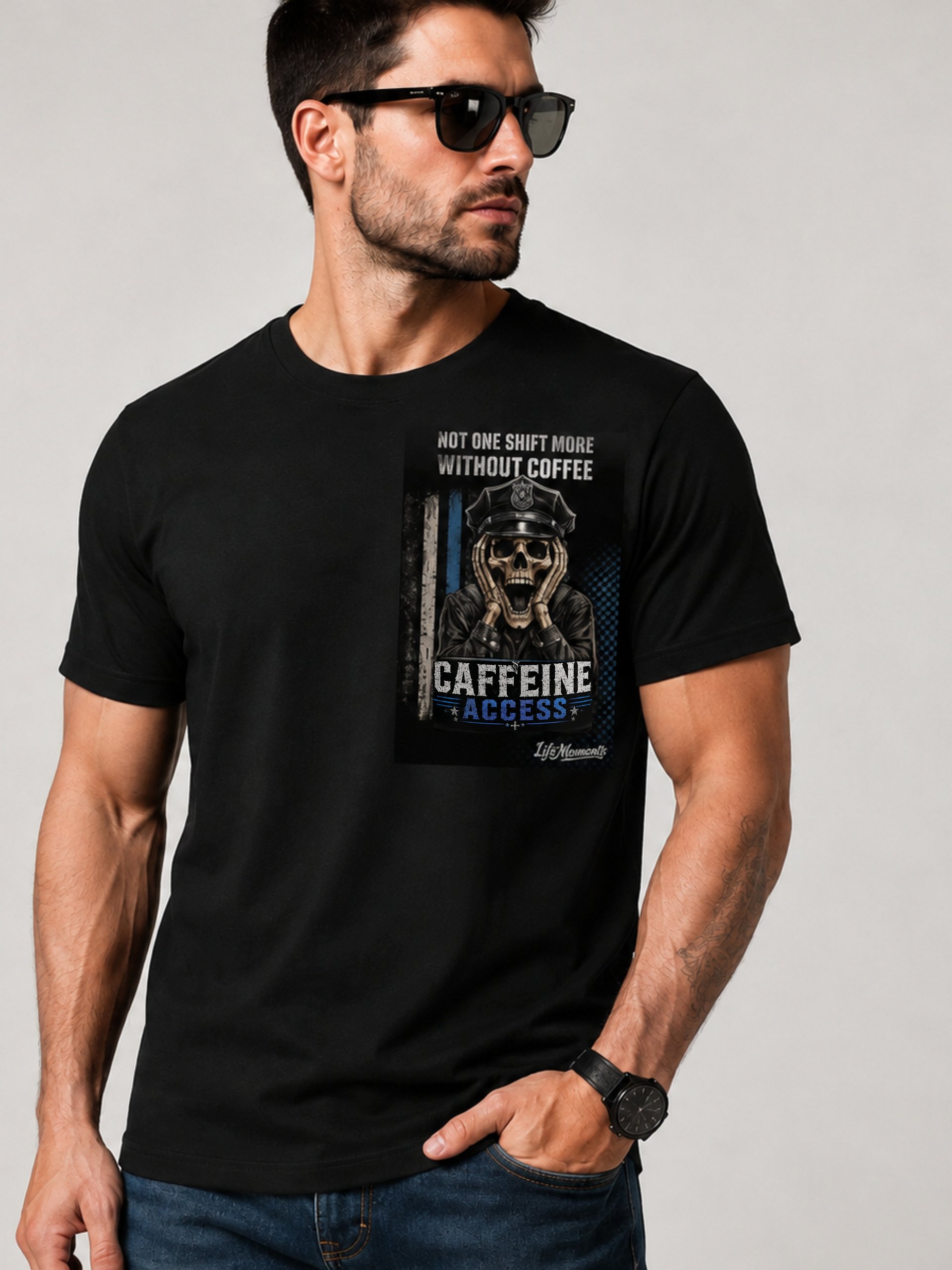Funny Police Night Shift Shirt - Skull Caffeine - 100% Cotton product image (2)