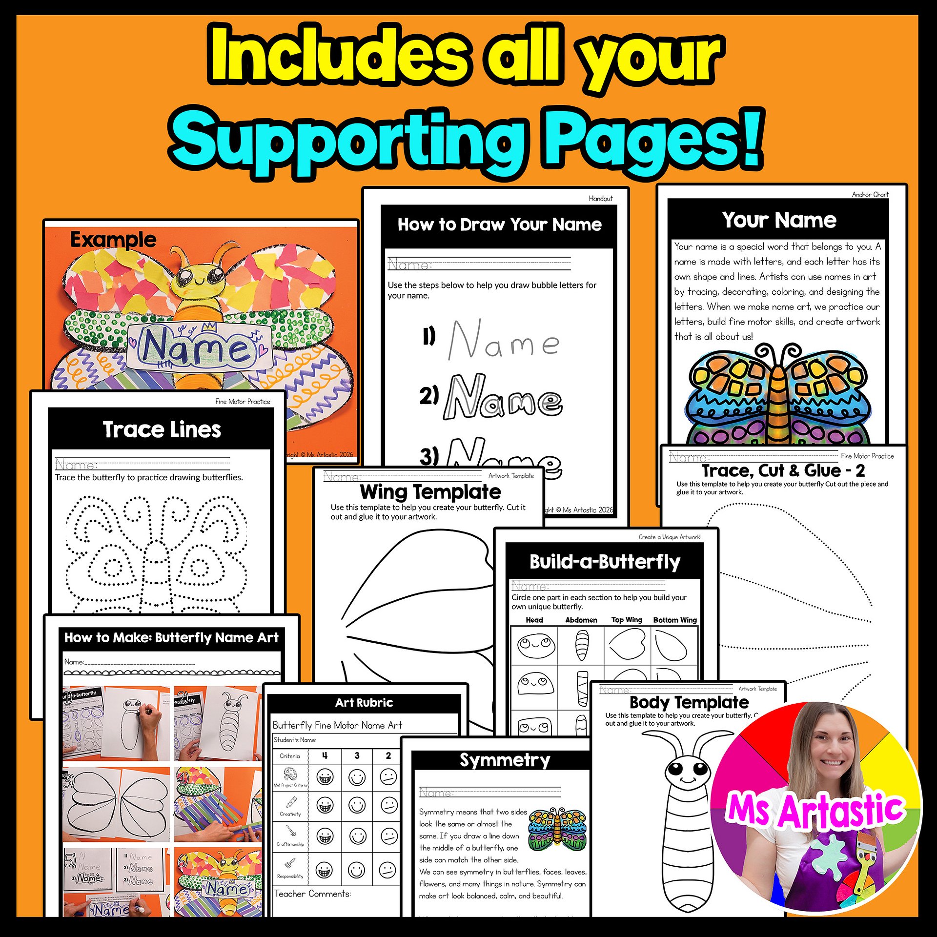 Kindergarten Name Art Lesson Butterfly Fine Motor Art Project Symmetry Activity product image (4)