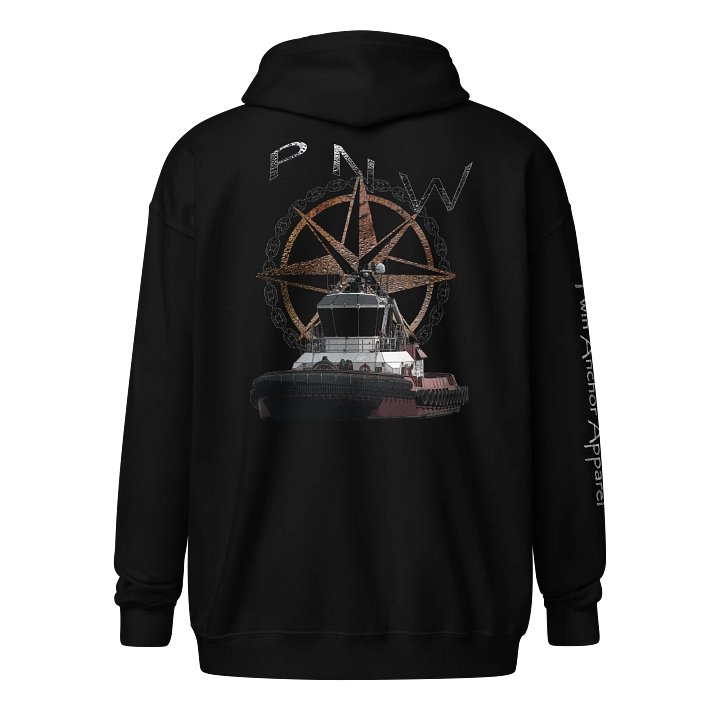 PNW Compass Rose & Tug Athena – Maritime Heritage | Twin Anchor Apparel Fog Harbor Line product image (1)