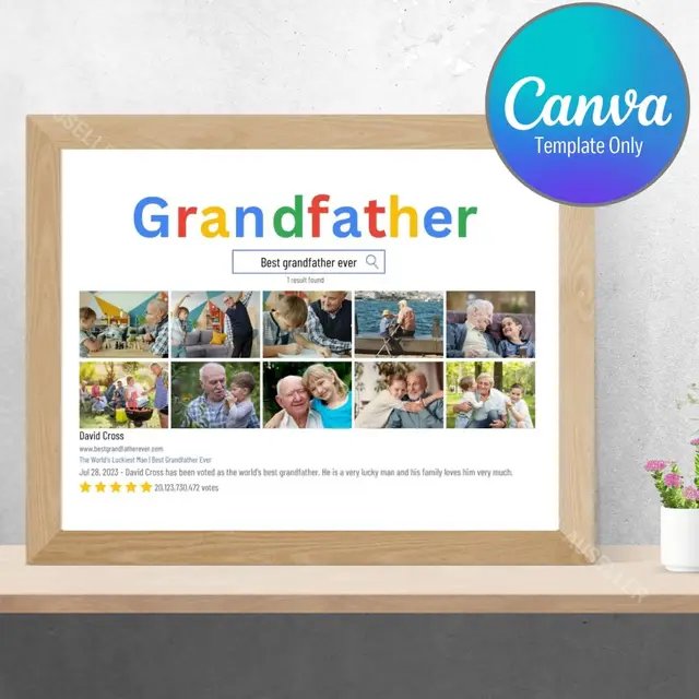 Give your grandpa the gift of a personalised touch! Our Google-inspired poster template lets you create a heartfelt masterpiece just for him. Perfect for any occasion. Show him he's one in a million! Template link in bio! 🌷✨ #Grandpagift #Granddad #Grandfather