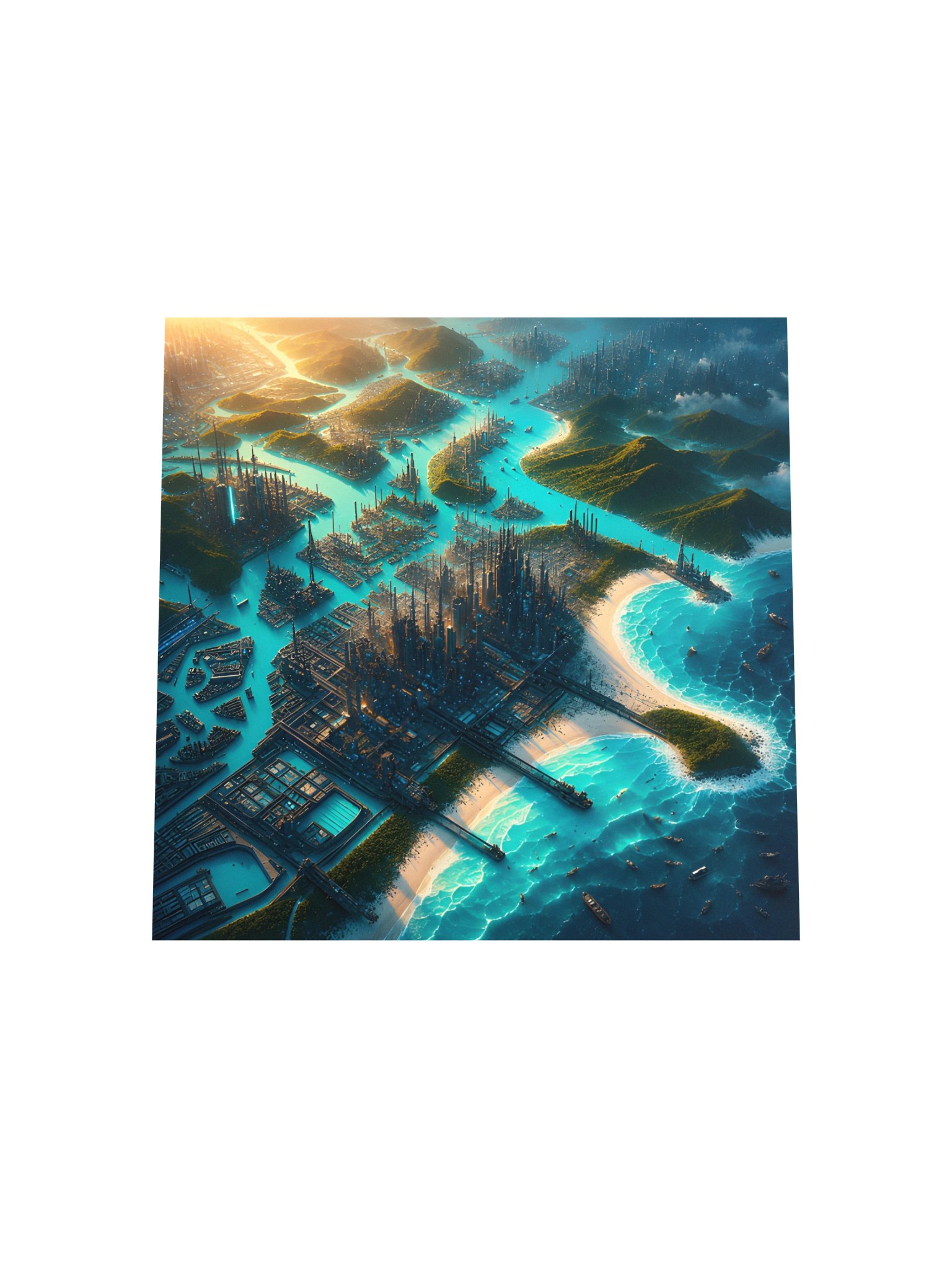 Futuristic Coastal City Art Print | Sci-Fi Ocean Metropolis Wall Decor product image (5)