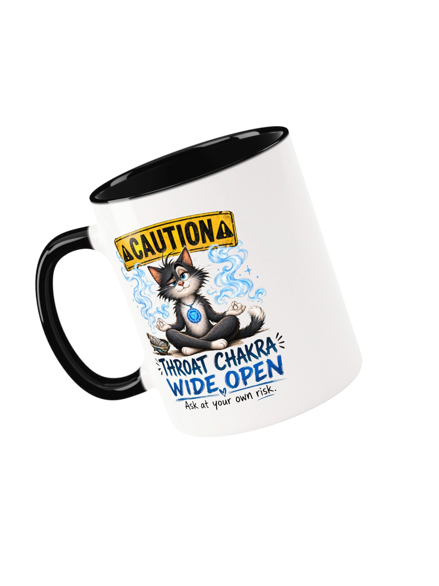 Caution: Throat Chakra Wide Open Meditation Cat Mug product image (54)