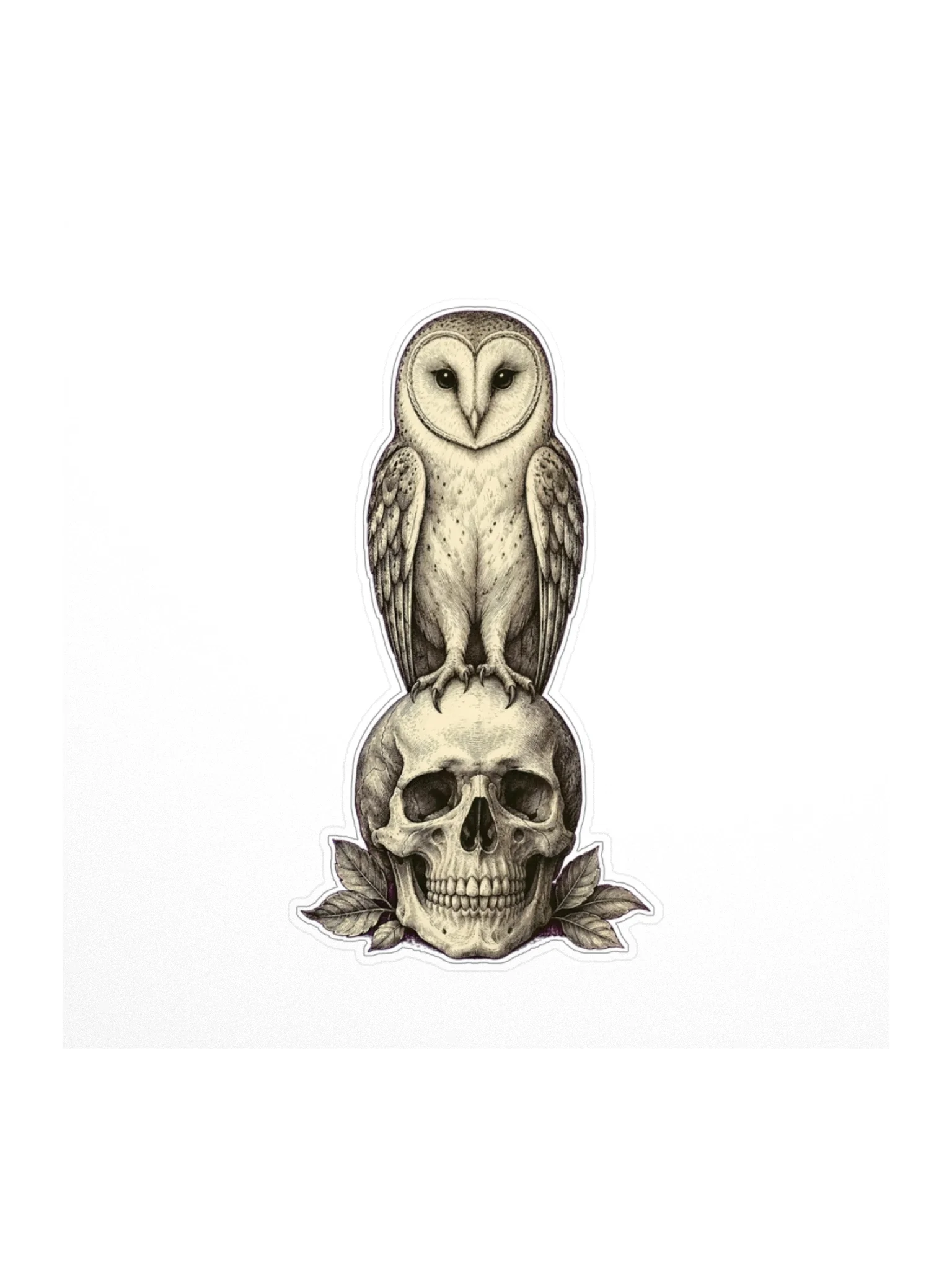 Owl and Skull Sticker, White