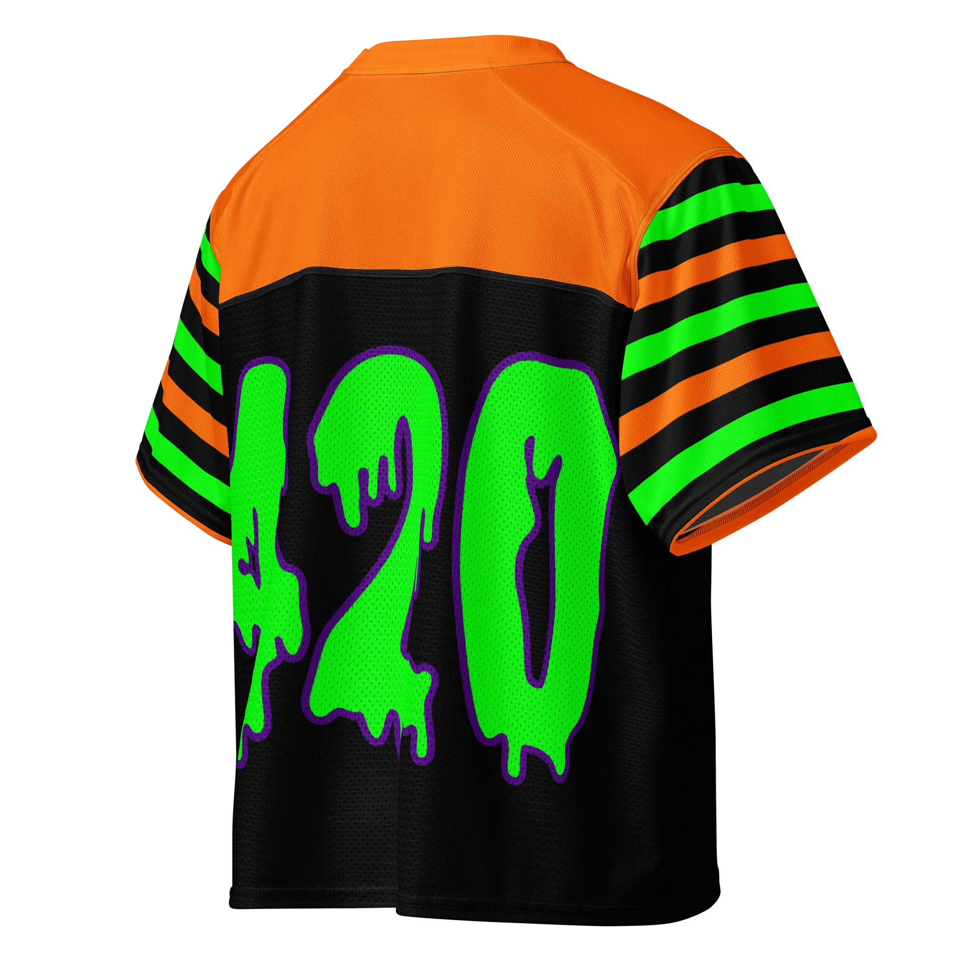 Halloween Weed Rave Jersey, Boxy 420 Football Shirt, Stoner EDM Wear, Music Festival Cannabis Clothes, Black Orange Neon Green Techno Top product image (4)