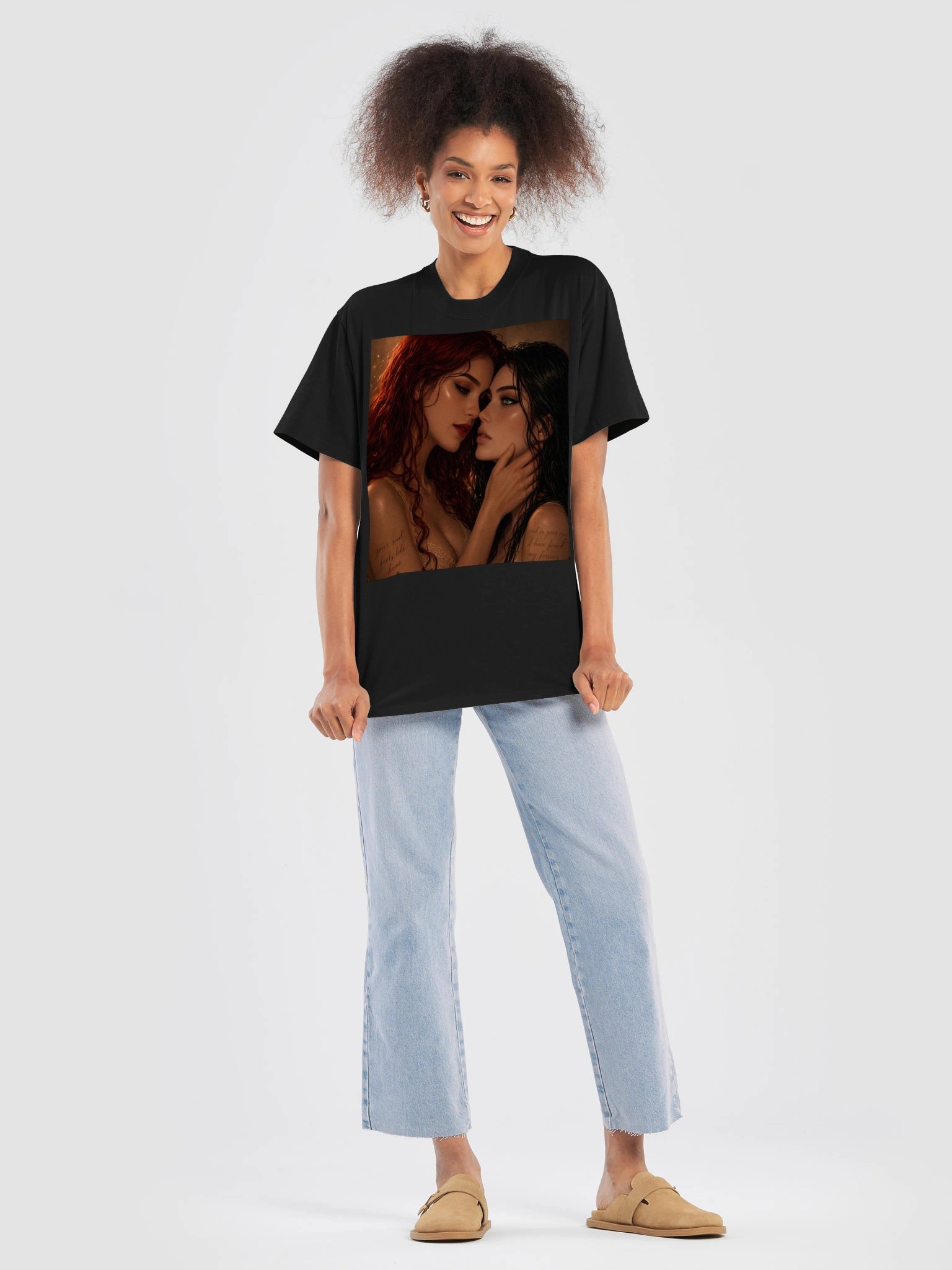Romantic Sapphic Love Oversized T-Shirt | Dark Luxury WLW Couple Art Tee product image (7)