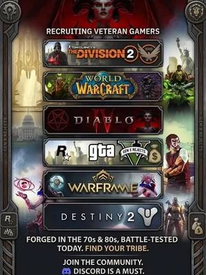 The GenXrejects Gaming Community is recruiting. we're calling all Gen-X Gamers home. if you're sick of running solo and you're looking for a fireteam to# grind out with, look no further. GXR is anti-Lfg. we focus on playing with our fellow rejects. We have clans in a multitude of games. so there's always someone on to roll with. There's no drama, no kids, ##and no BS! You must be age 35+, Discord is required. Join our community today. comment below or msg us for info on joining our community and clan