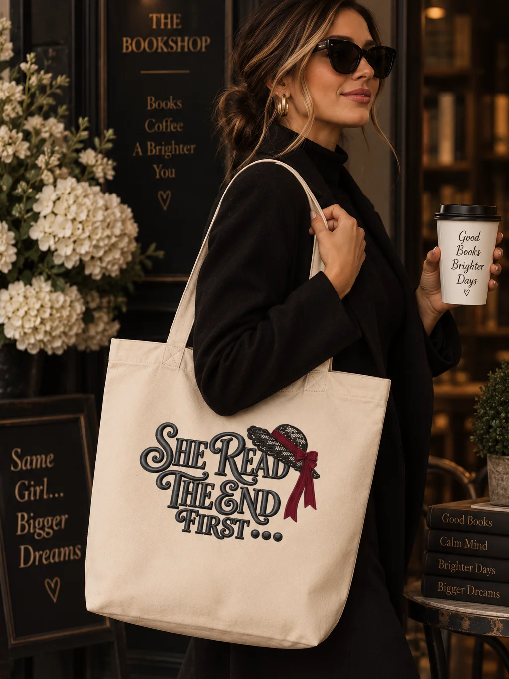 She Read the End First Book Lover Tote Bag | Vintage Literary Gift for Women product image (1)