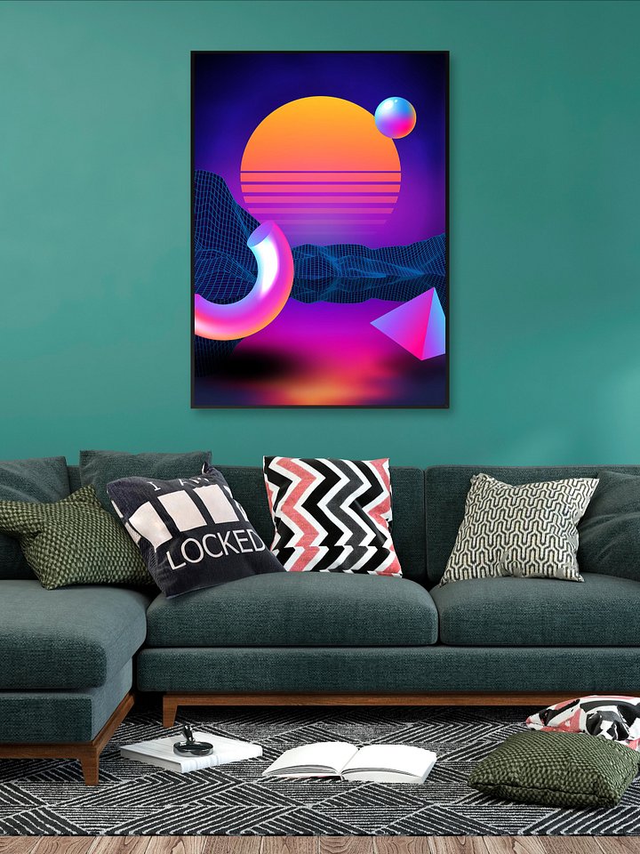Neon sunset, geometric figures [synthwave/vaporwave/cyberpunk] — aesthetic art print product image (2)