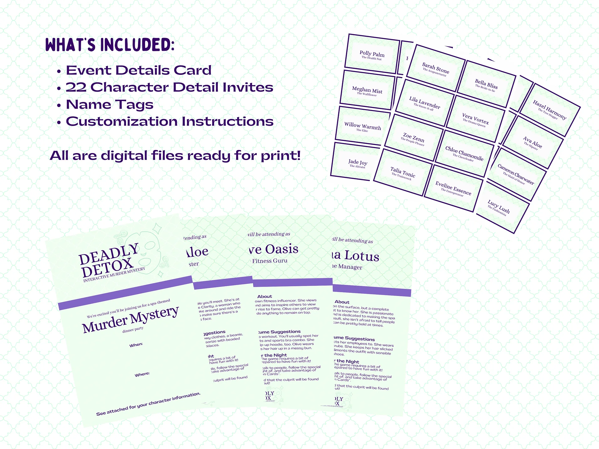 Deadly Detox - A Girls Only Spa-Themed Murder Mystery - Invitations Add-On product image (2)
