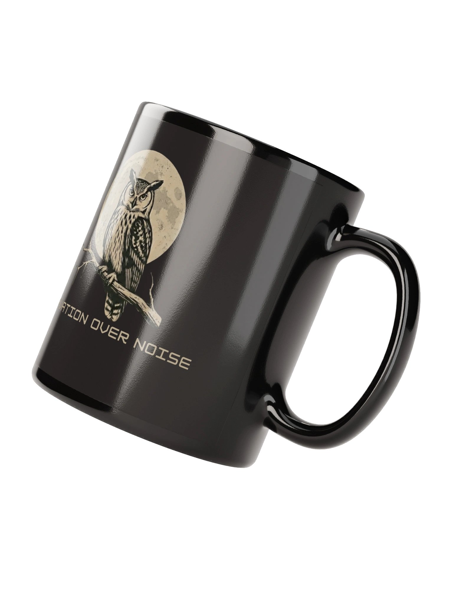 Observation Over Noise Owl Mug | Vintage Black Coffee Mug for Introverts & Quiet Thinkers product image (5)