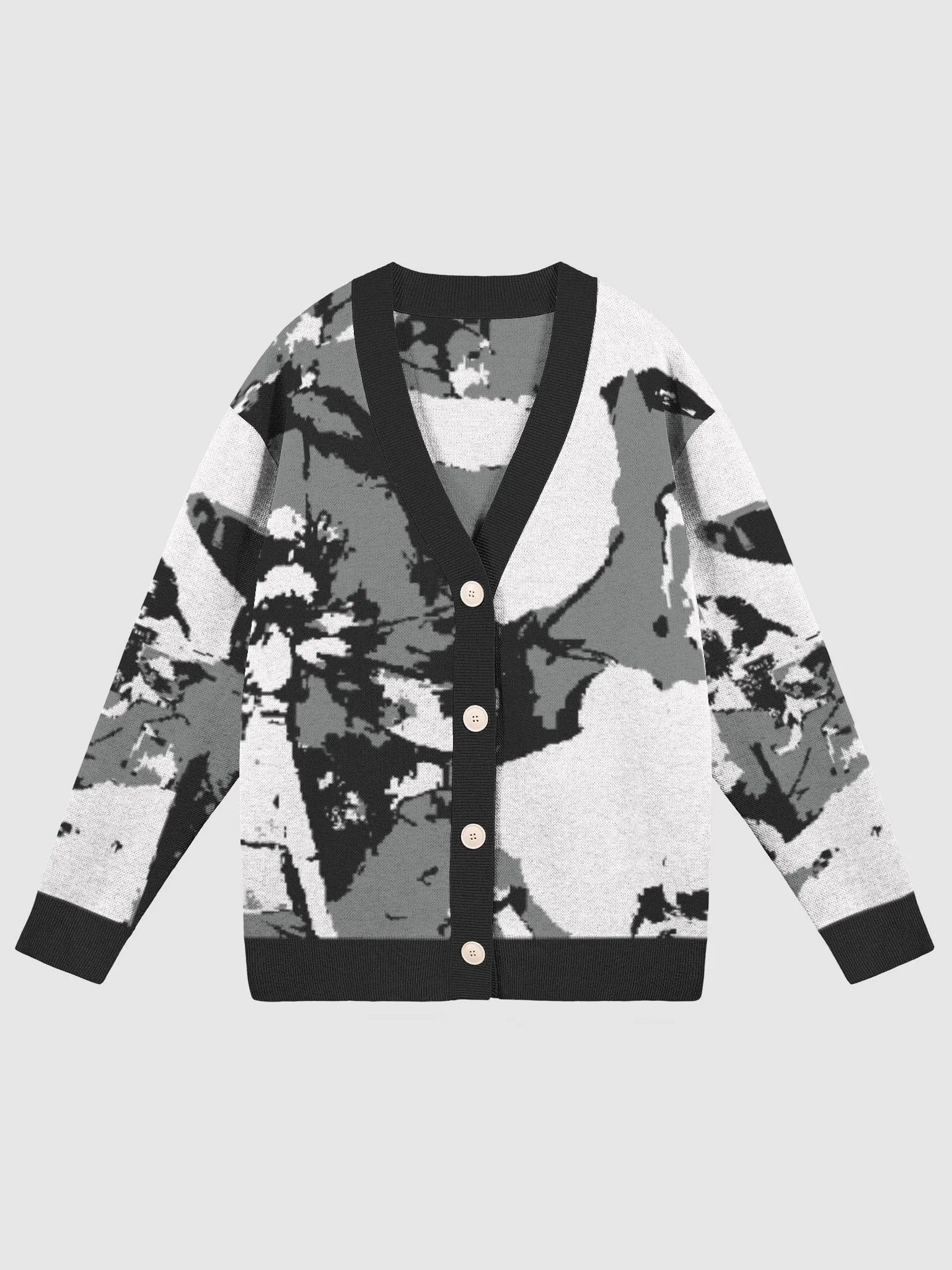Miniaday Designs Abstract Floral Black and White Knitted Sweater Without Pocket product image (1)