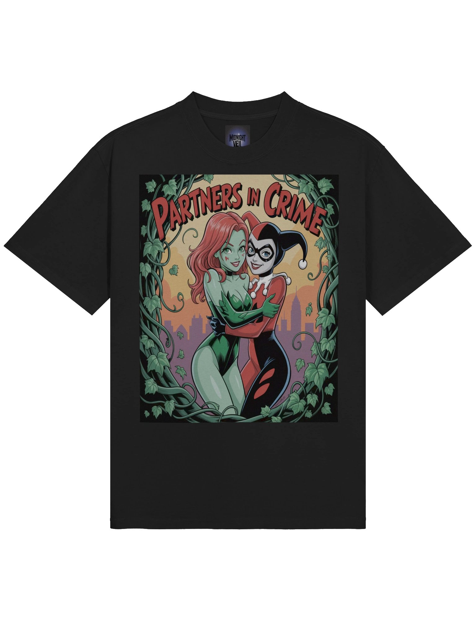Partners in Crime: Poison Ivy & Harley Quinn Verdant Vows Oversized Faded Unisex T-Shirt product image (5)