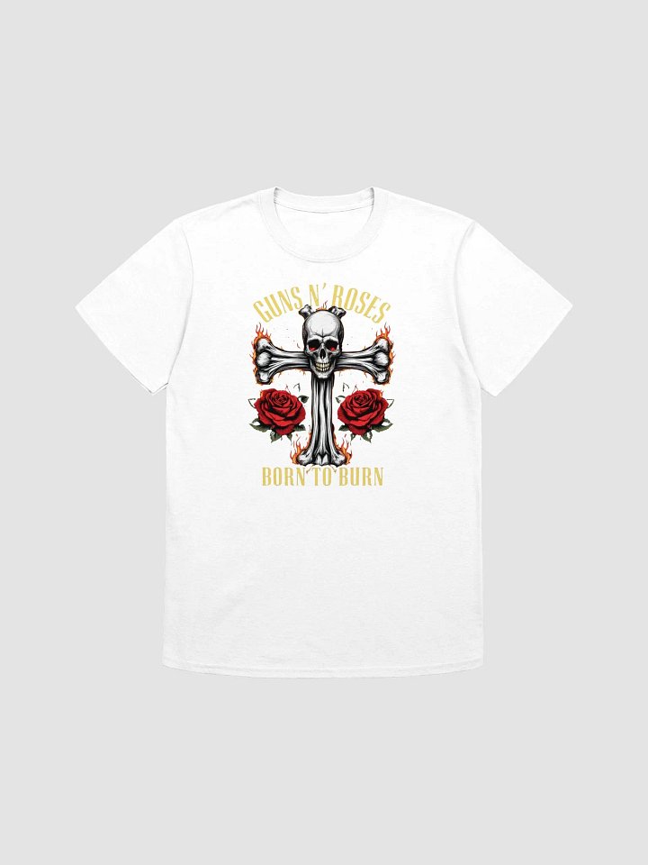 Guns N’ Roses Born to Burn T-Shirt | Flaming Skull Cross & Roses Rock Graphic Tee | Classic Hard Rock Streetwear product image (1)