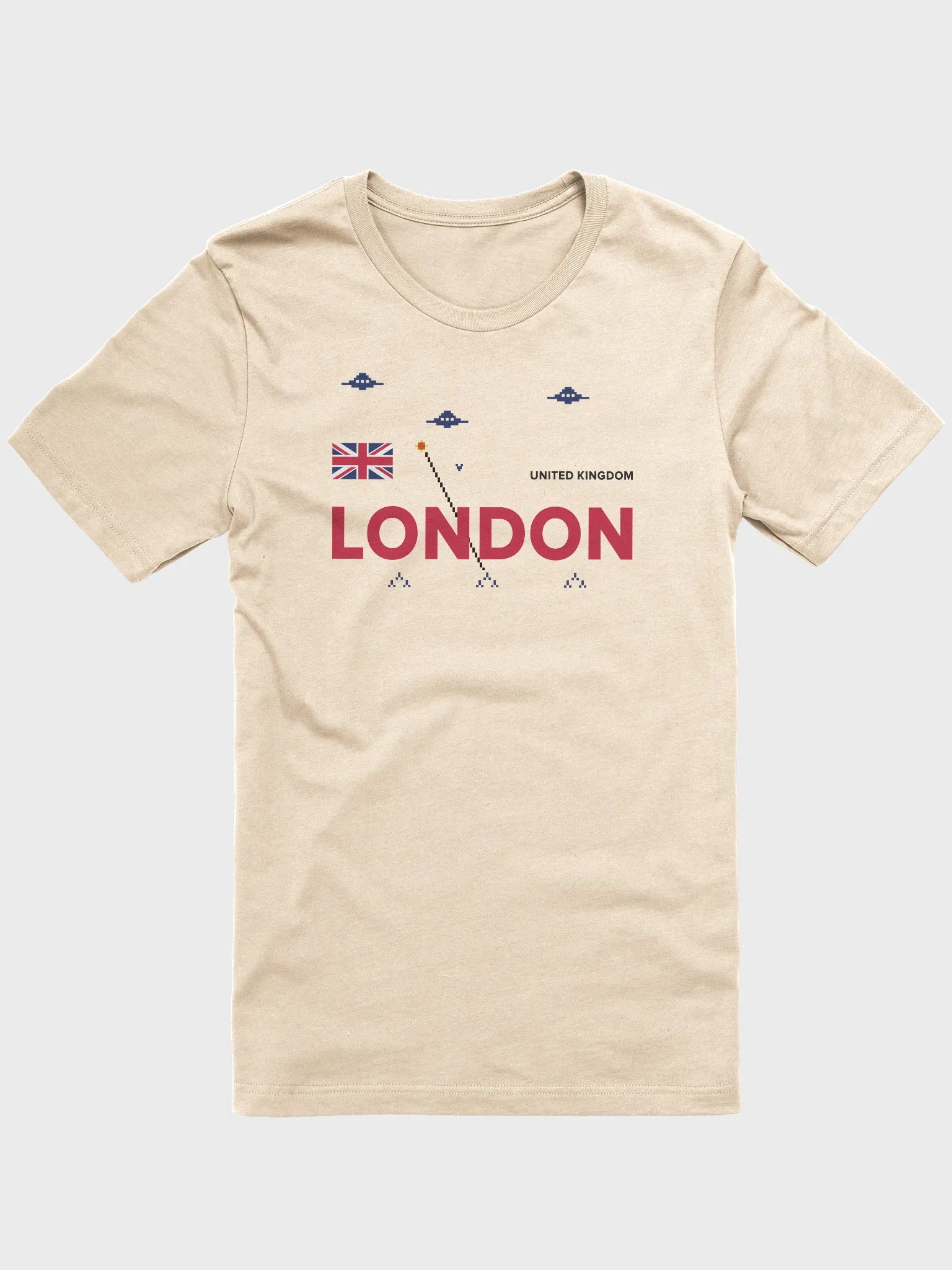 London T-Shirt - Retro 8-Bit UFO Invasion Graphic Tee with Union Jack Flag product image (1)