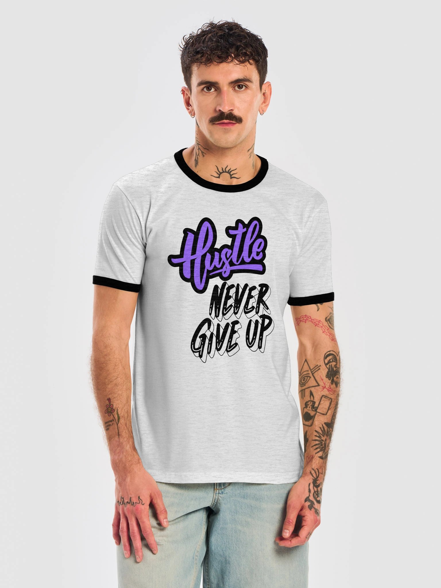 Hustle Never Give Up Graffiti Ringer Tee product image (5)