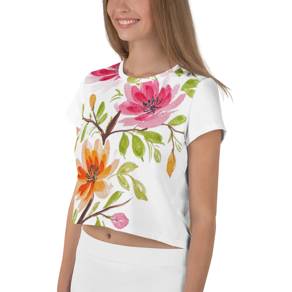 Watercolor Blossom All-Over Print Crop Tee product image (2)