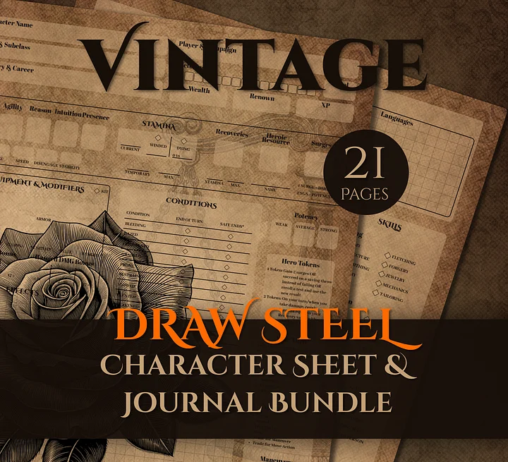 Vintage Draw Steel TTRPG Character Sheet and Journal product image (1)