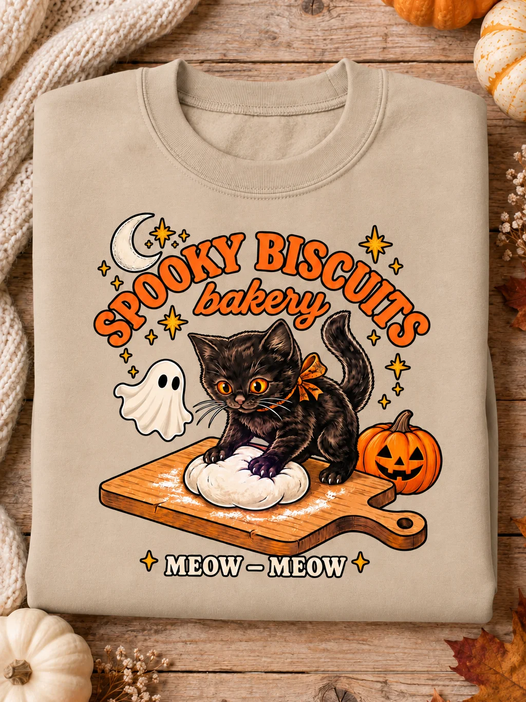 Cute Black Cat Halloween Sweatshirt | Ghost Pumpkin Crewneck product image (1)
