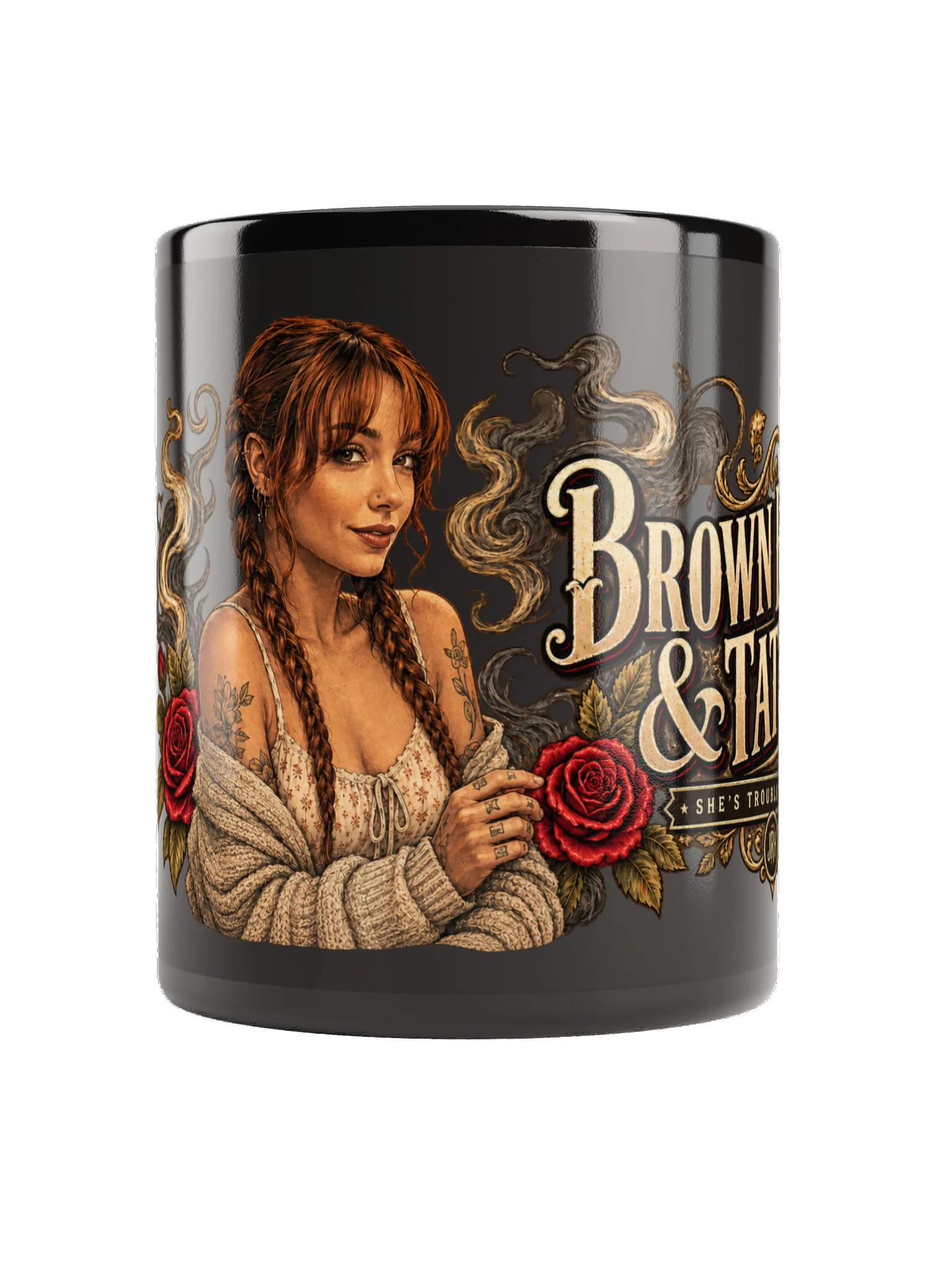 Brown Eyes & Tattoos Black Glossy Mug product image (3)