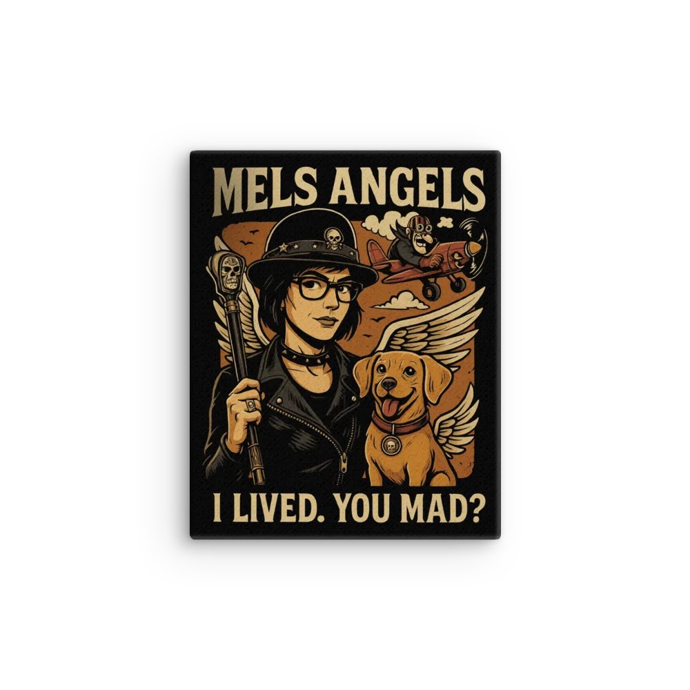 Mels Angels “I Lived. You Mad?” Poster – Rebel Dog & Rider Canvas Wall Art product image (2)