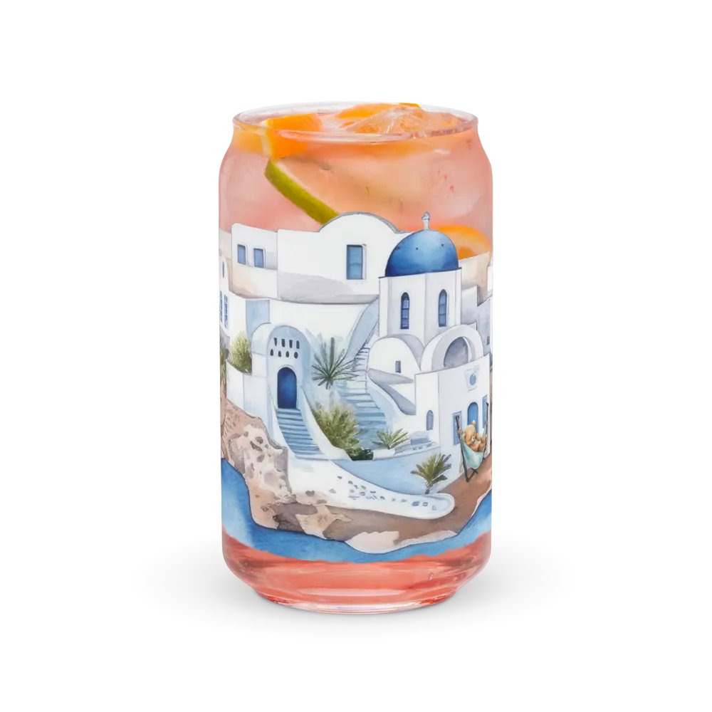 Santorini Dreaming Glass Can Tumbler | 16oz | Greek-Inspired Beverage Glass with Bamboo Lid & Straw product image (7)