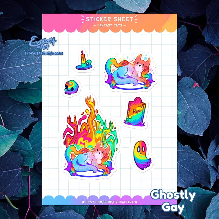 Fantasy Pride Cat Sticker Sheet: Ghostly Gay product image (1)