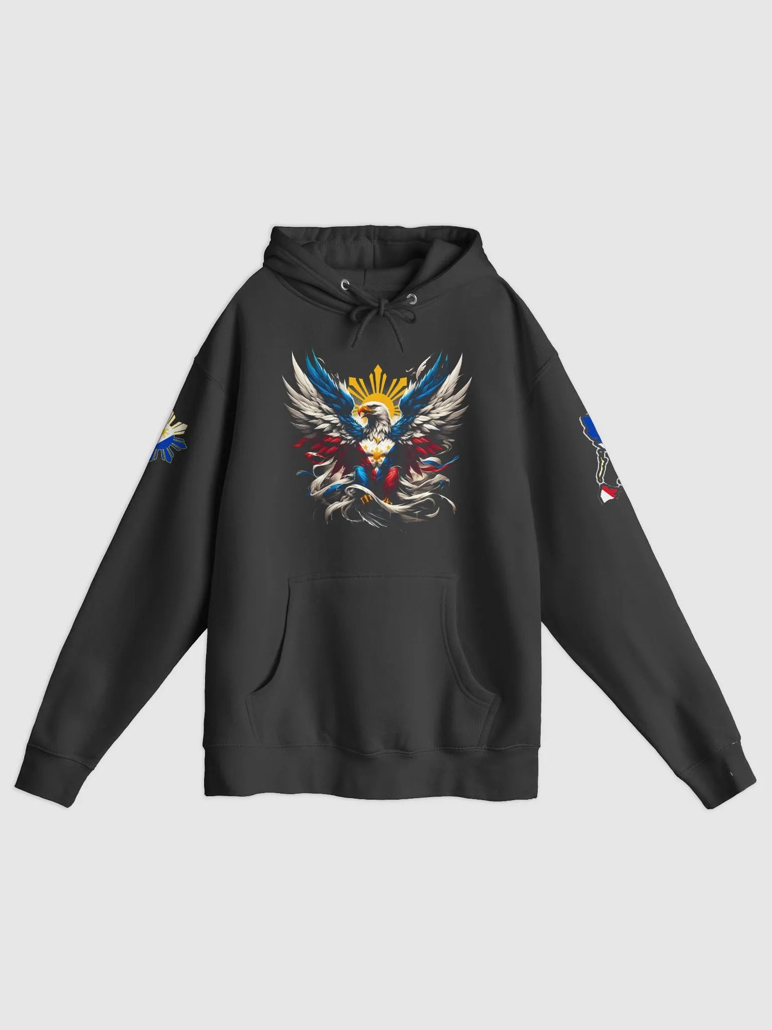 MEN'S PHILIPPINE EAGLE PRIDE HOODIE: NATIONAL BIRD EAGLE EMBLEM, MAP & SUN FLAG SLEEVE PATCH product image (1)