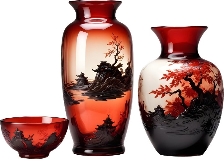 Chinese Glass Vase and Bowl Set – Autumn Serenity PNG product image (1)