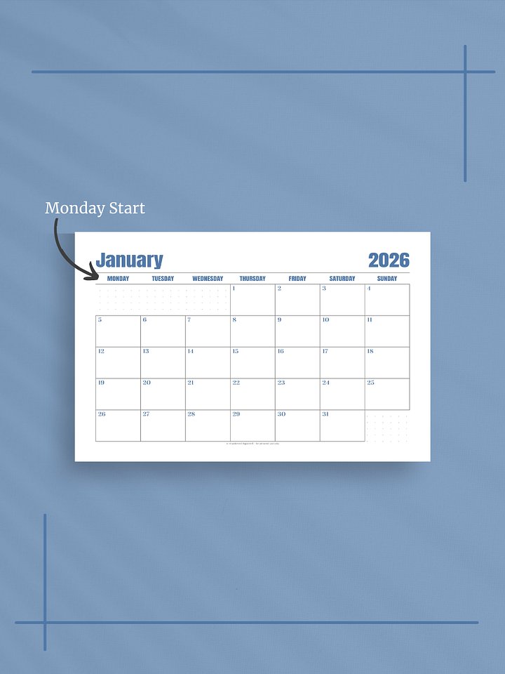 Jewel Tone Quarters 2026 Calendar - Single Page per Month, Monday Start, Half Letter Size product image (2)