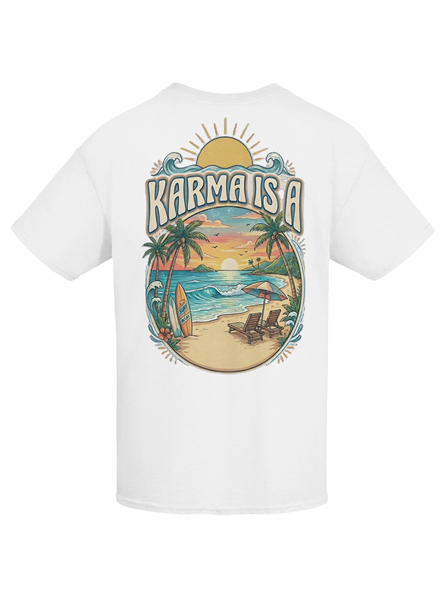 Karma Is A... Retro Beach Vibes Unisex T-Shirt – Karma ART 2026 Edition product image (2)