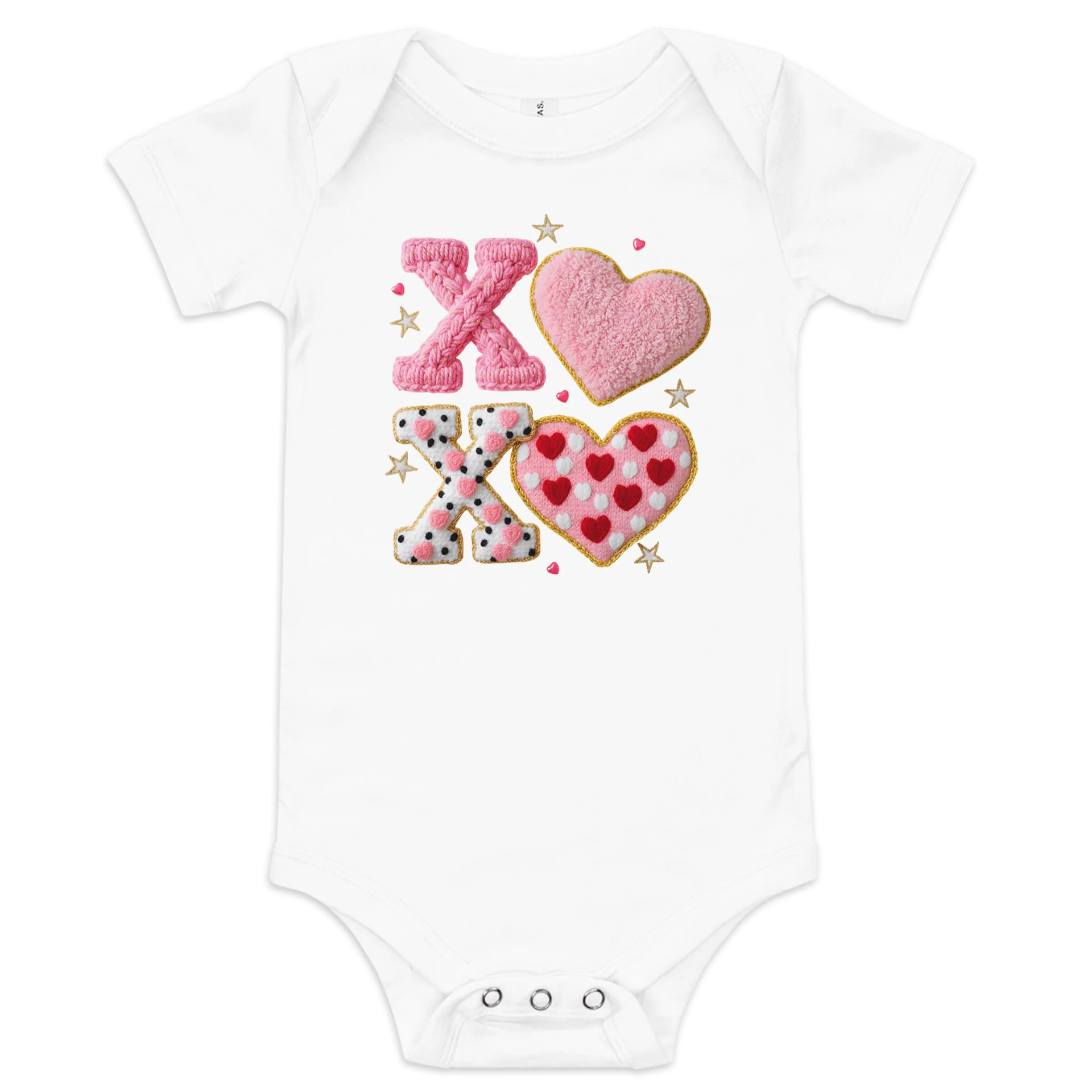 XOXO Faux Embroidered Hearts Baby Short Sleeve Onesie product image (6)
