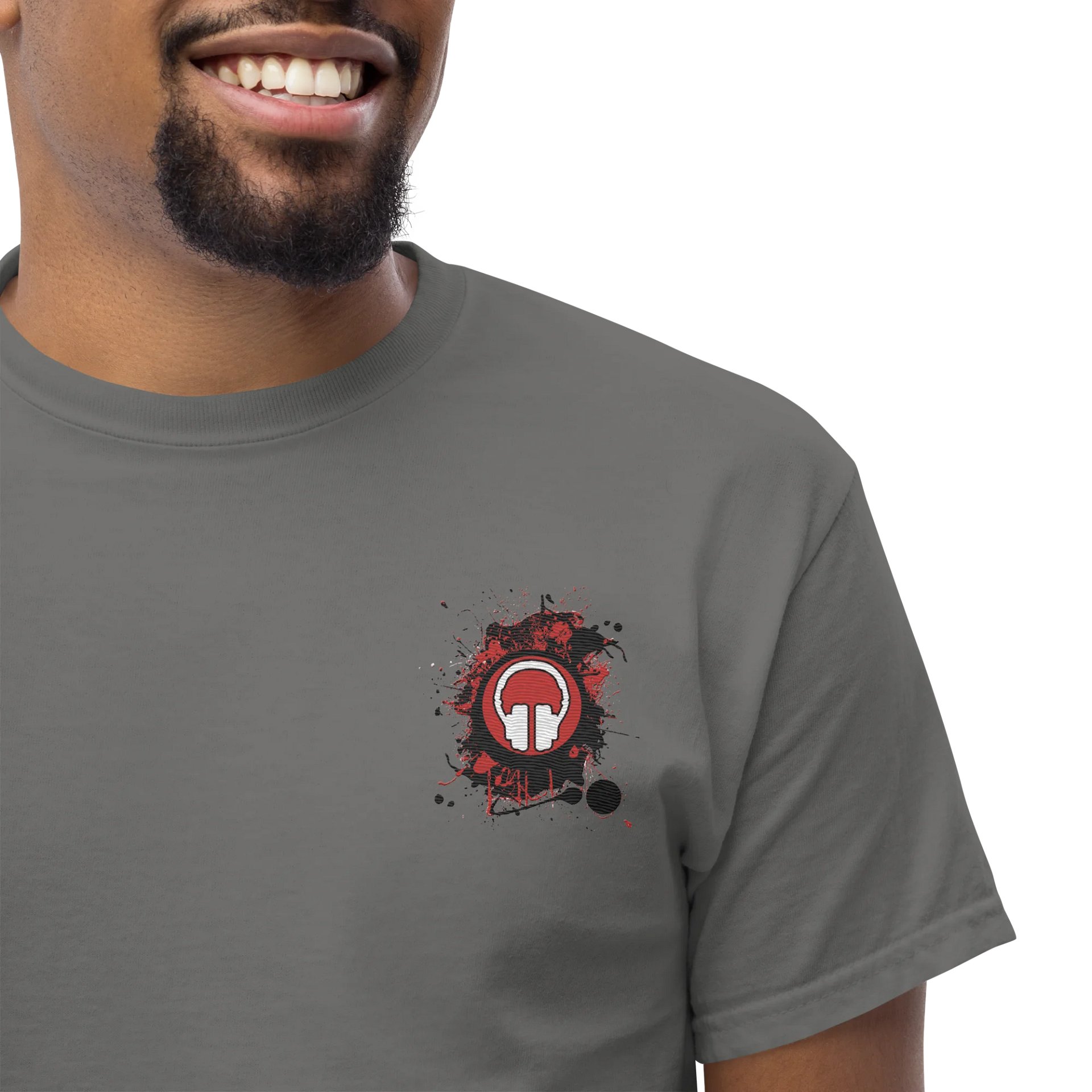 Paint Splat Headphones Embroidered Gildan Heavyweight T-Shirt product image (46)
