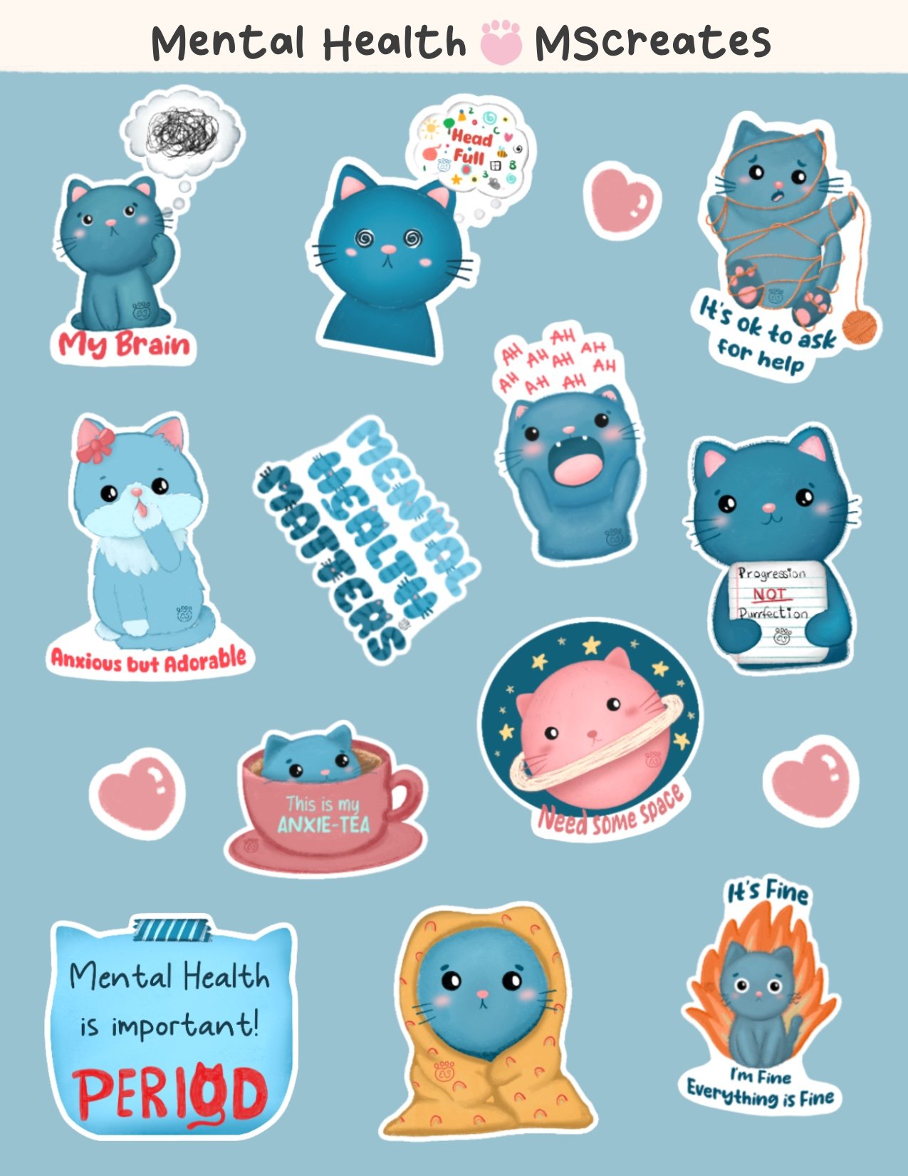 Cat Mental Health Sticker Sheet product image (1)
