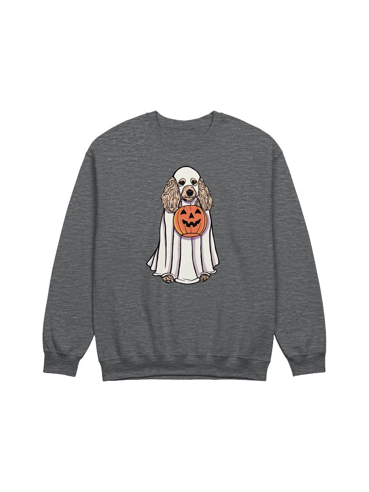 Funny Halloween Poodle(Beige) Sweatshirt | Funny Papillon Wearing a Ghost Costume and Holding a Pumpkin Basket product image (1)