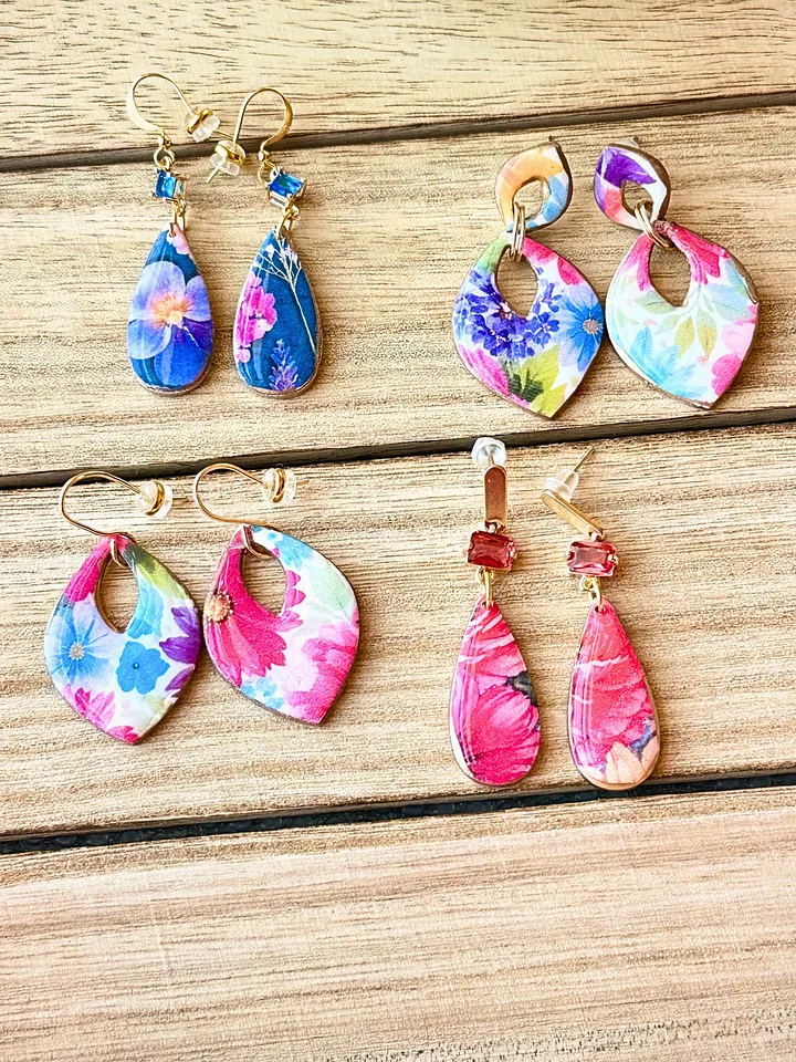 Floral Statement Drop Earrings – Handmade Botanical Clay Dangles product image (1)