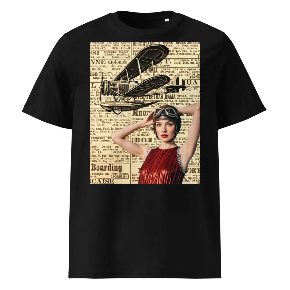 Vintage Aviator Flapper Unisex Organic Cotton T-Shirt. product image (5)
