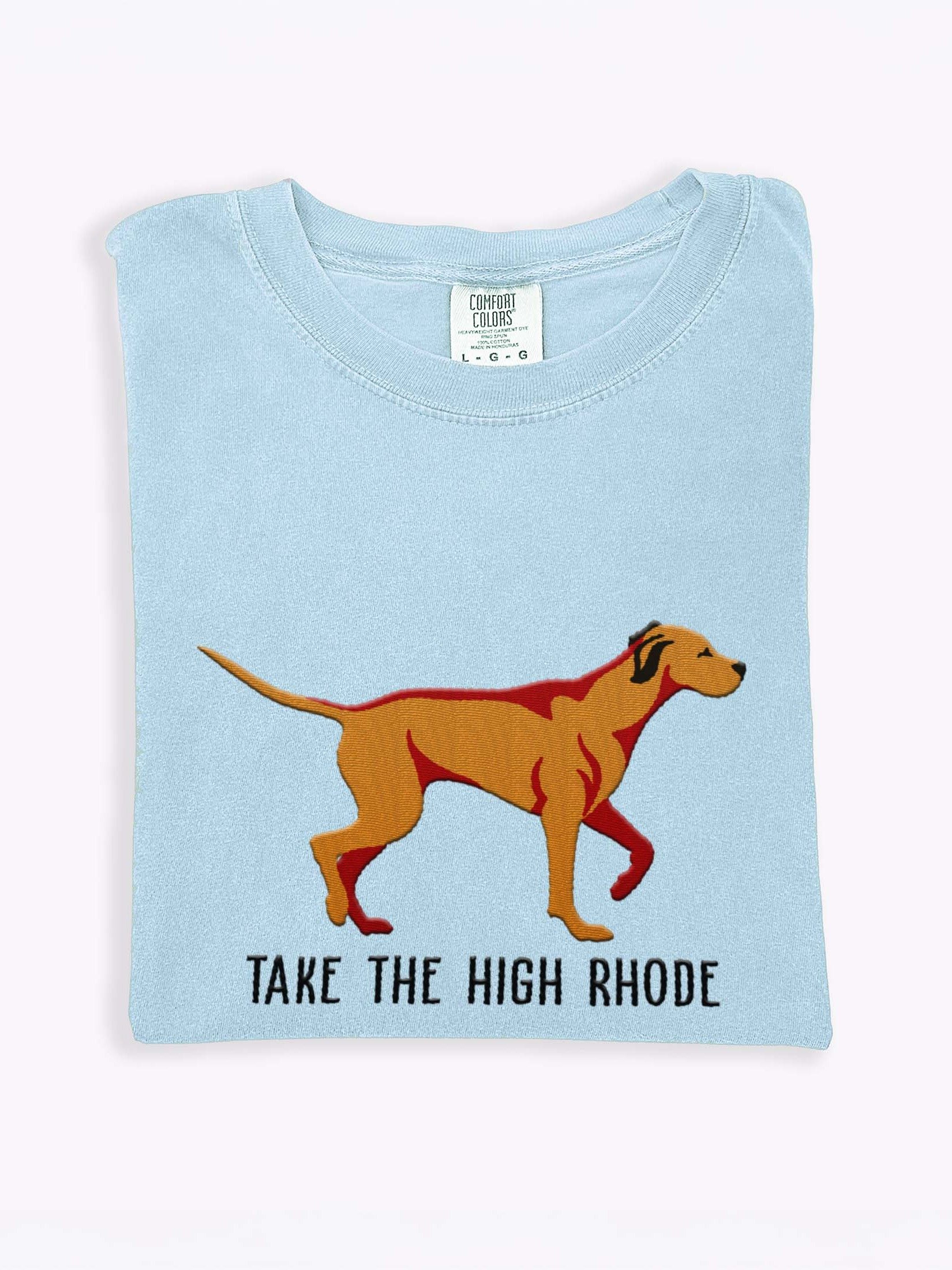 Take the High Rhode T-Shirt(Embroidered) of a Rhodesian Ridgeback(Tan) product image (1)