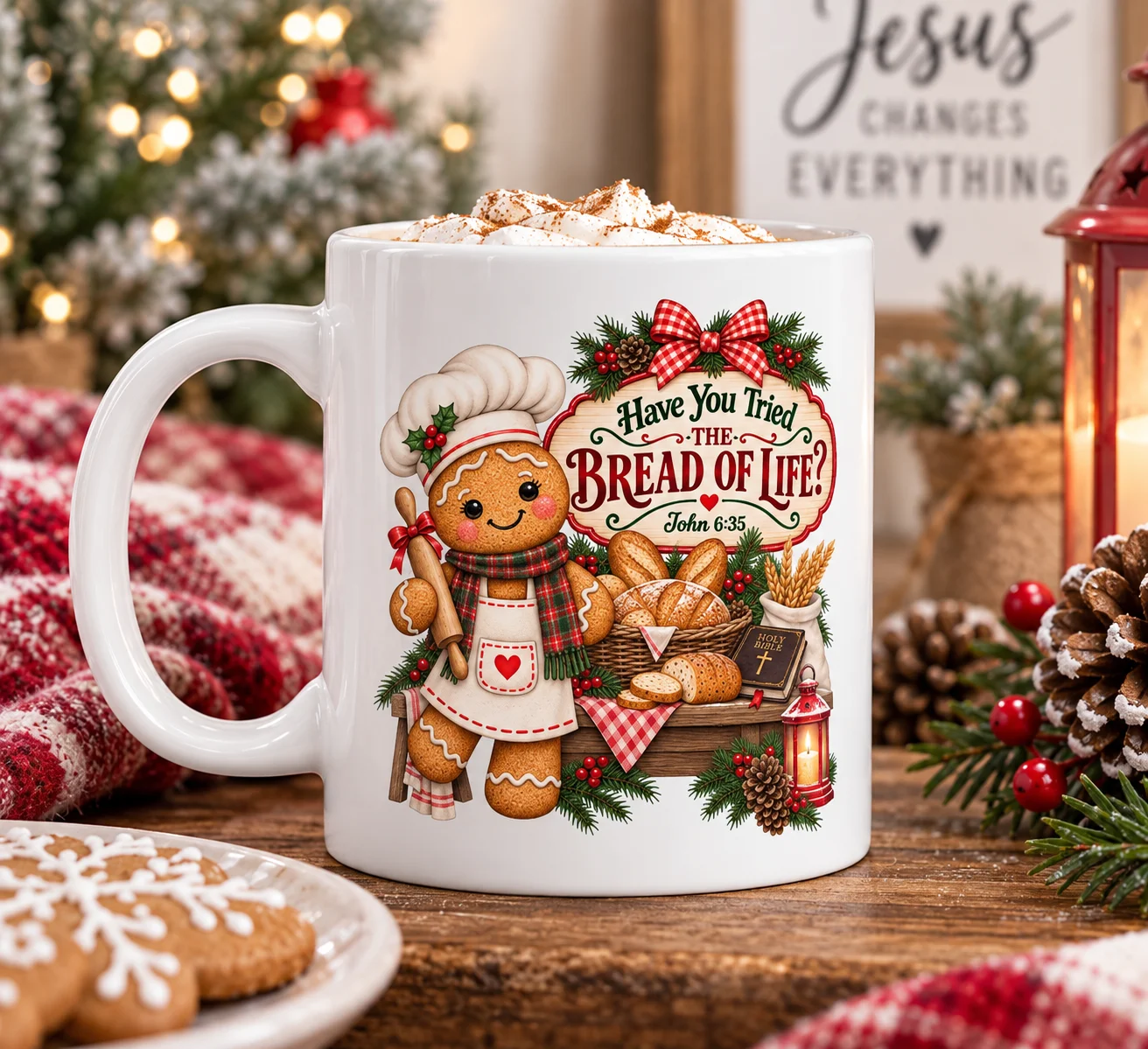 Bread of Life Christmas Mug | Cute Gingerbread Christian Coffee Mug | John 6:35 Faith Gift product image (1)