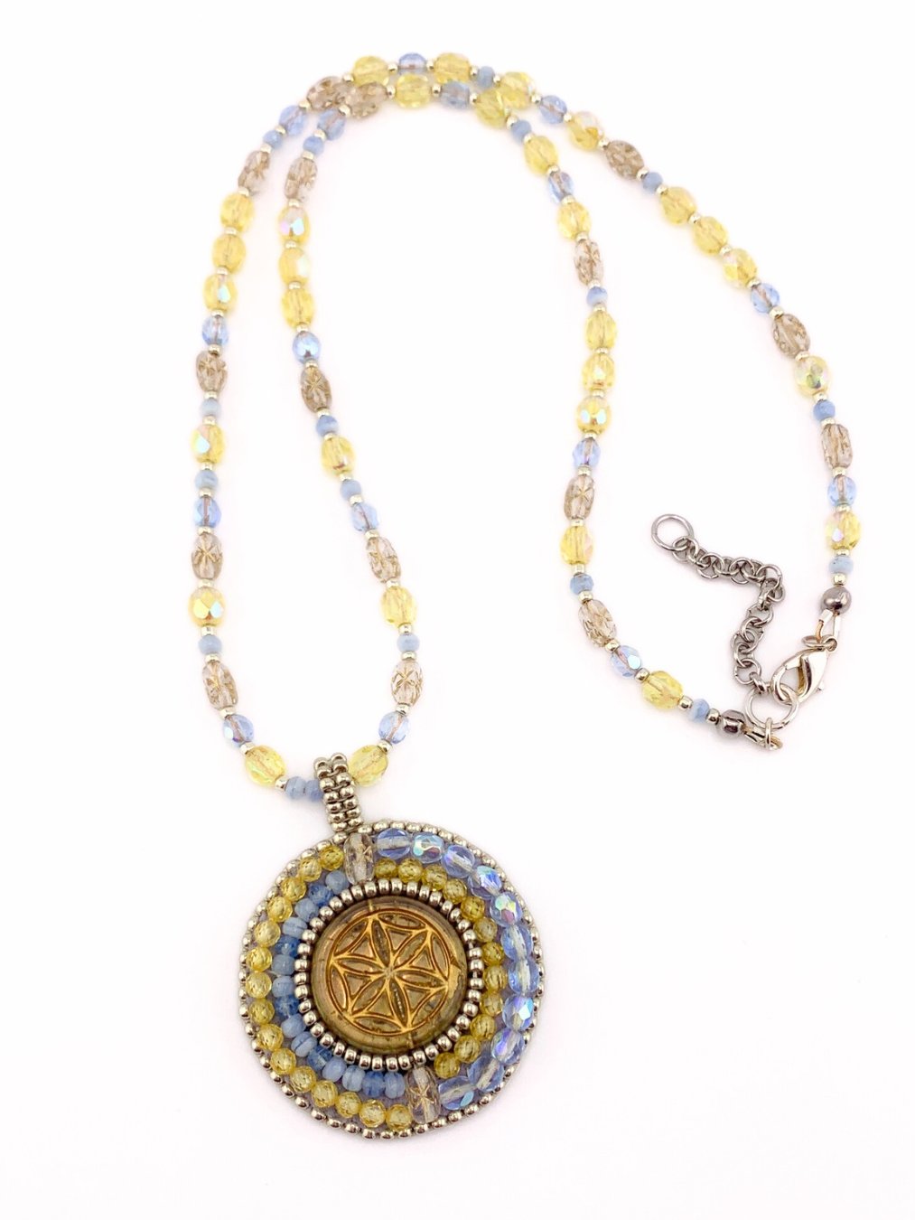 Serenade Blue and Yellow Bead Embroidered Pendant Necklace product image (3)