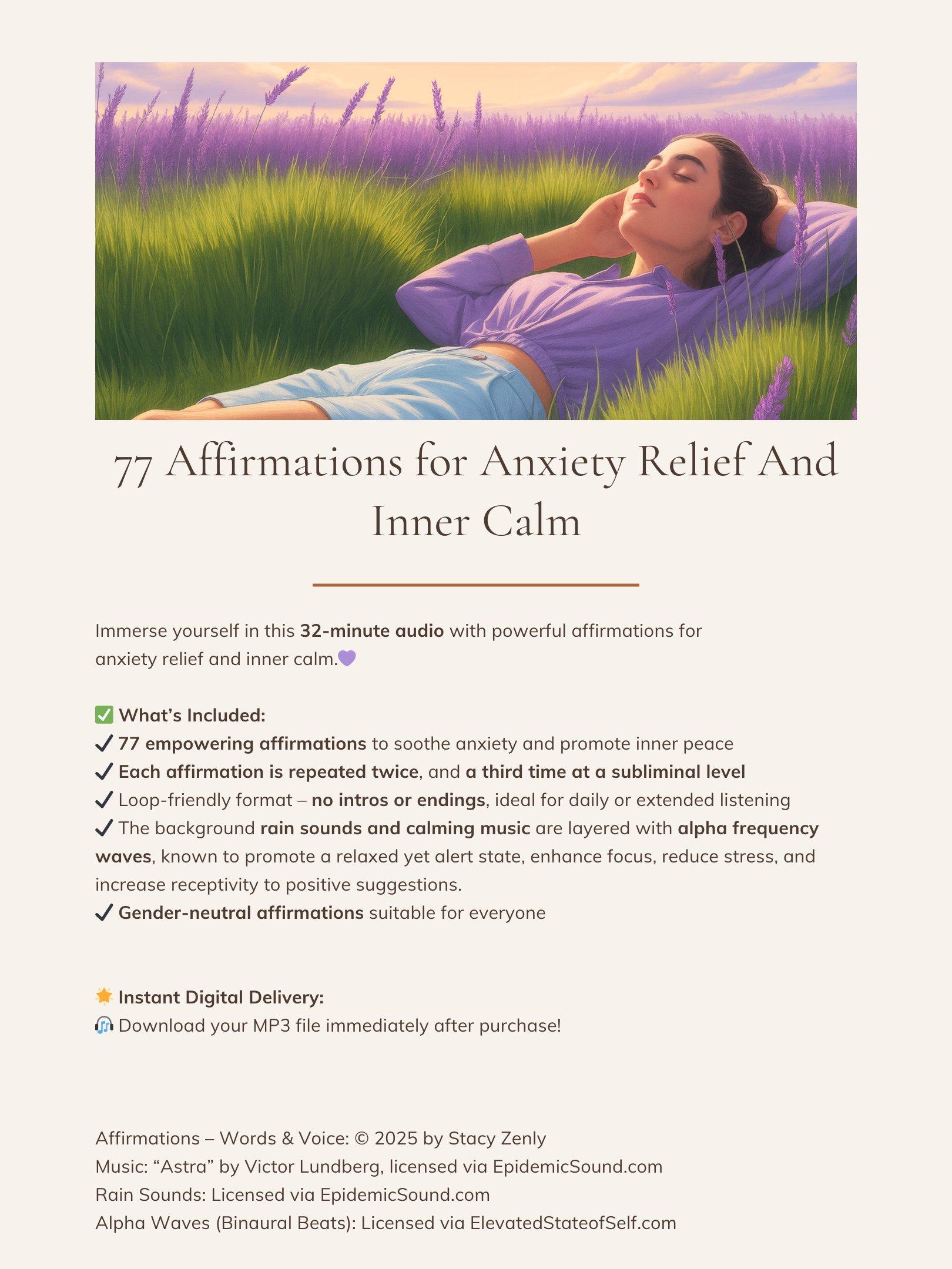 77 Affirmations for Anxiety Relief And Inner Calm | MP3 Audio Download product image (2)