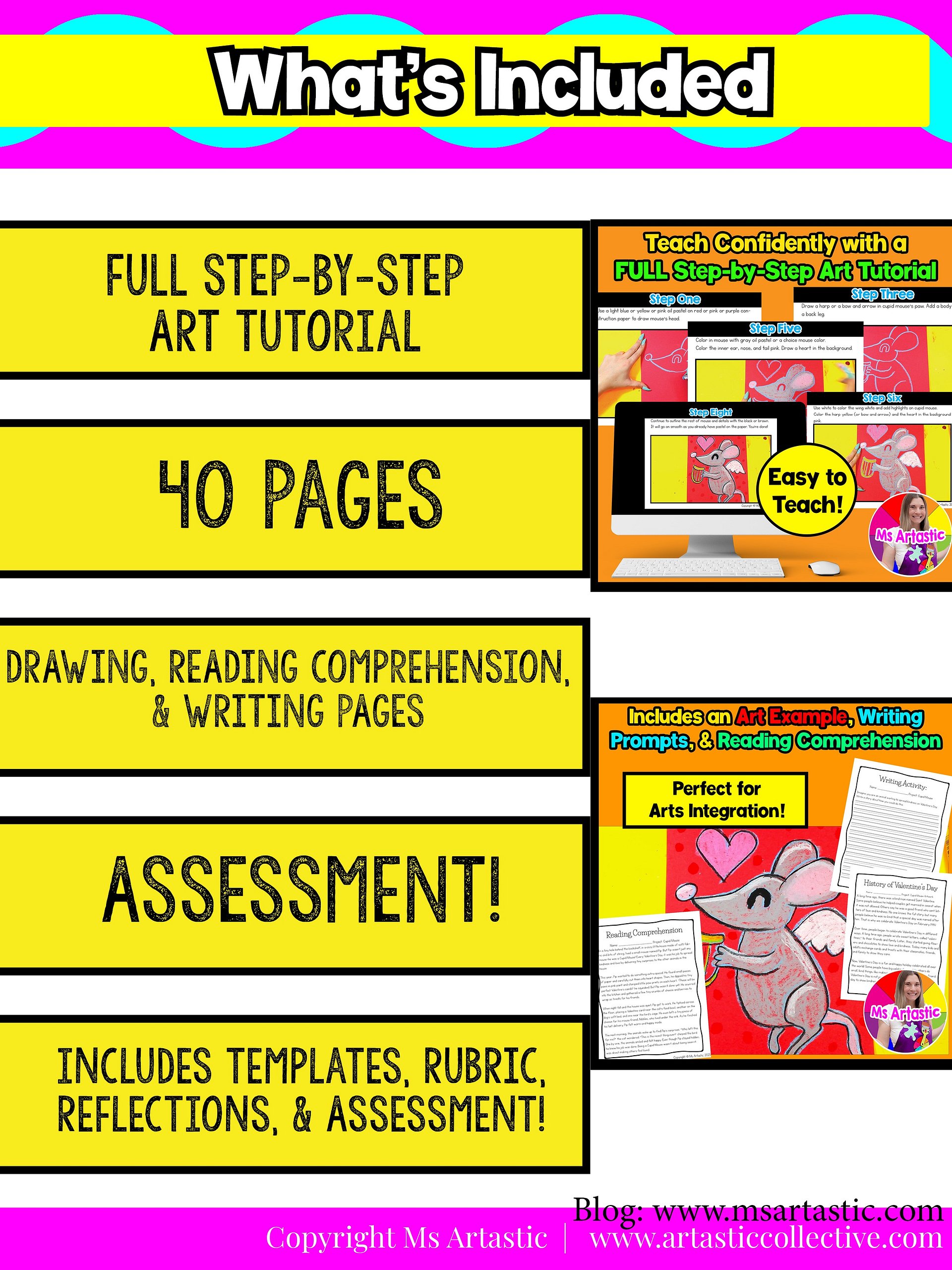 Valentines Day Art Lesson Cupid Mouse Valentine Art Project Reading Writing product image (6)