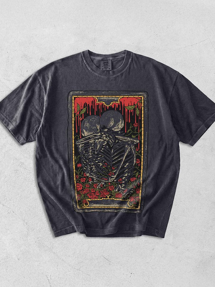 Skeleton Lovers Tarot Shirt – Gothic Romance Skull Couple Graphic Tee with Roses product image (1)