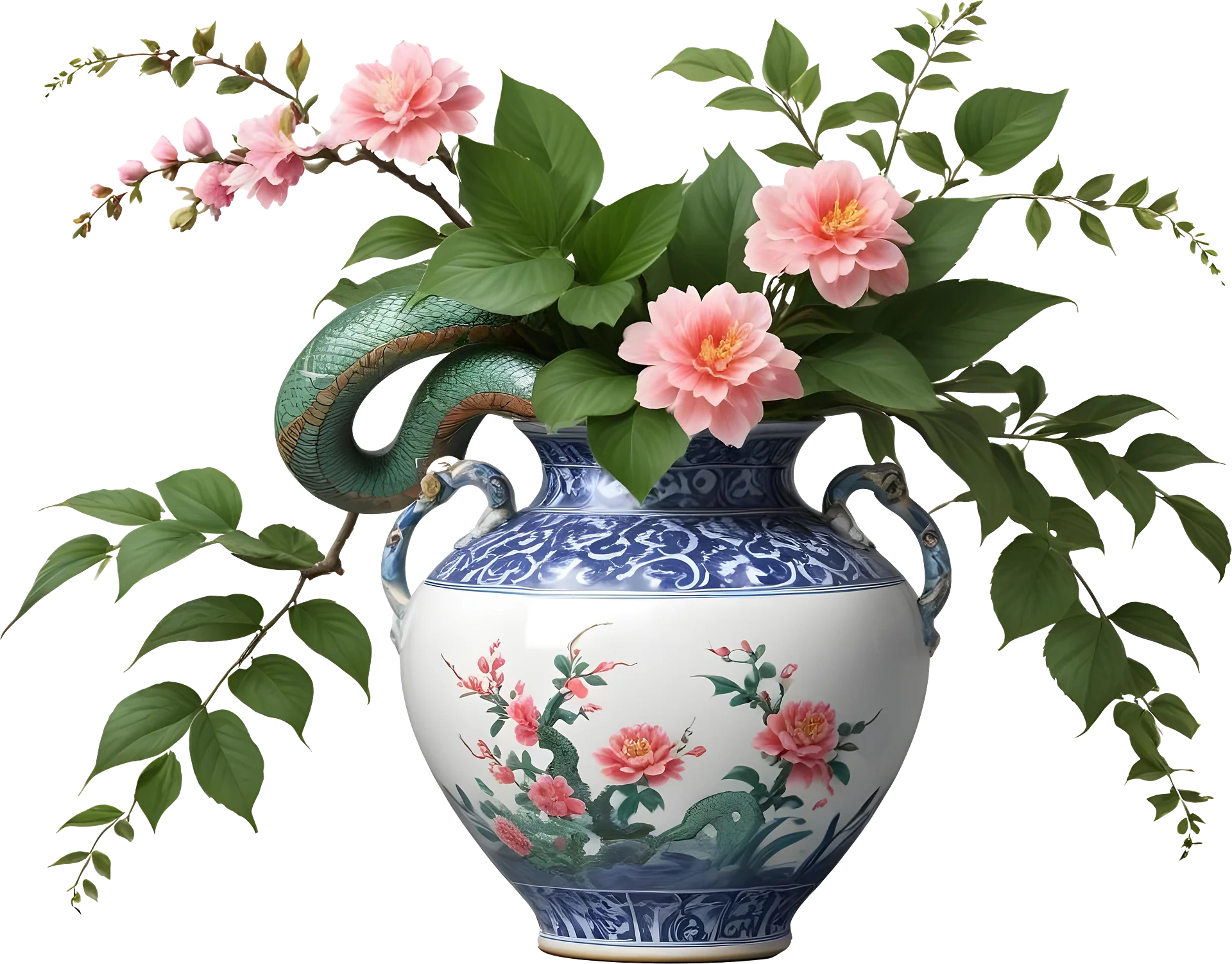 Chinese Art – Vase with Serpent and Floral Motifs png product image (1)