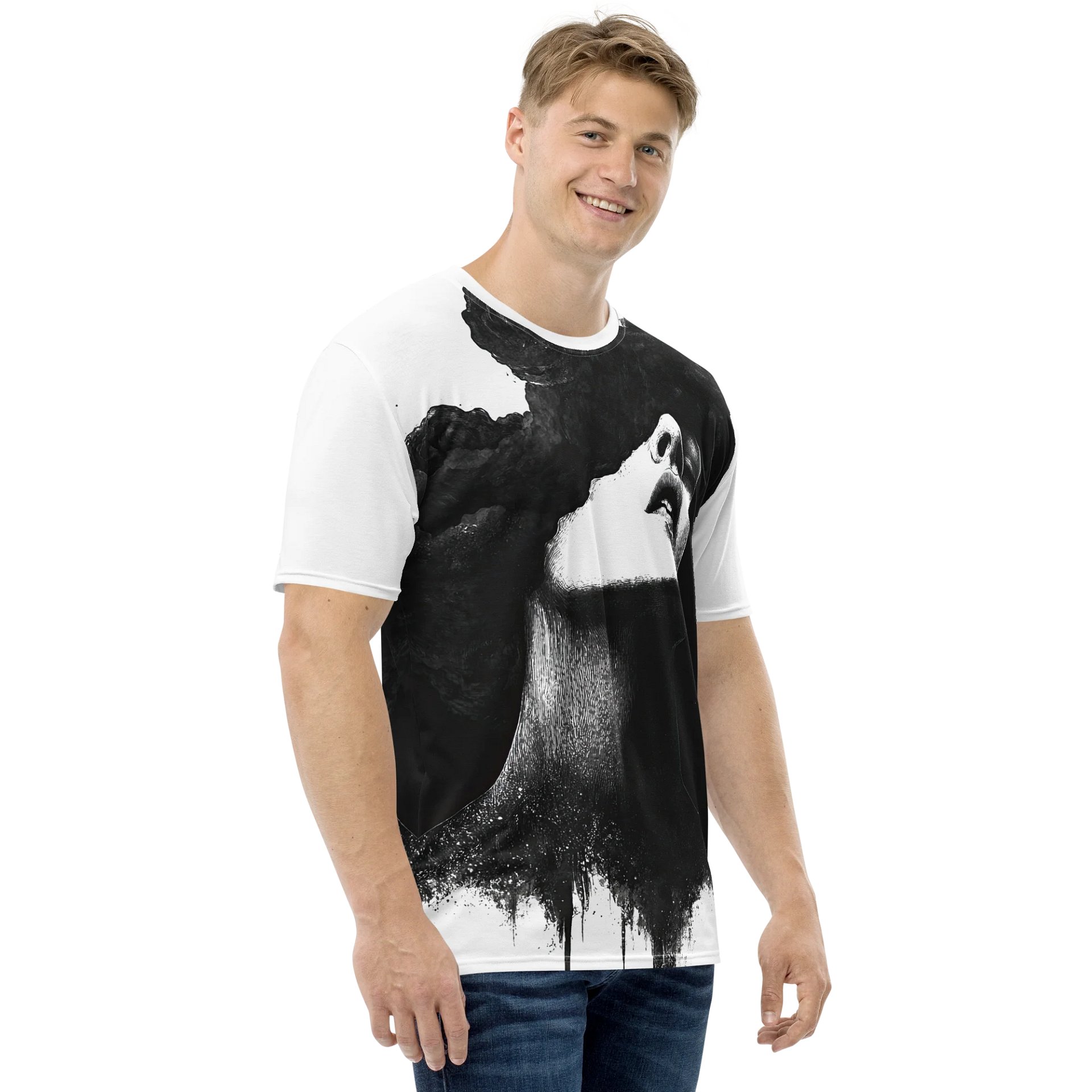 Monochrome Phantom Face All-Over Print T-Shirt product image (4)