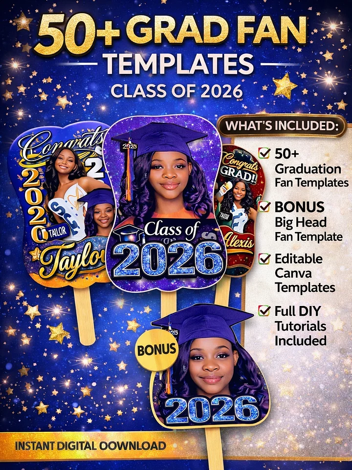 Members Only - 2026 Graduation Fan Templates with Bonus Big Head Fan Template - DIY Video Tutorial product image (1)