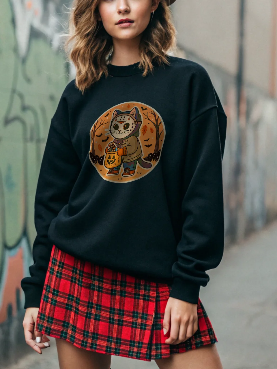 Trick-or-Treat Cat Halloween Sweatshirt product image (1)