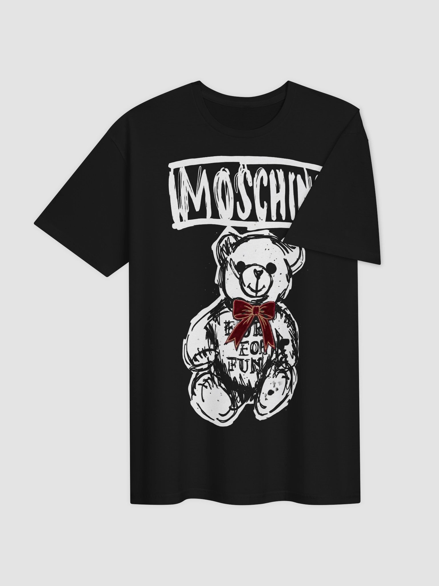 Moschino Teddy Bear Black Graphic T-Shirt | Dark Punk Sketch Licensed Tee | Jeremy Scott Luxury Streetwear product image (4)