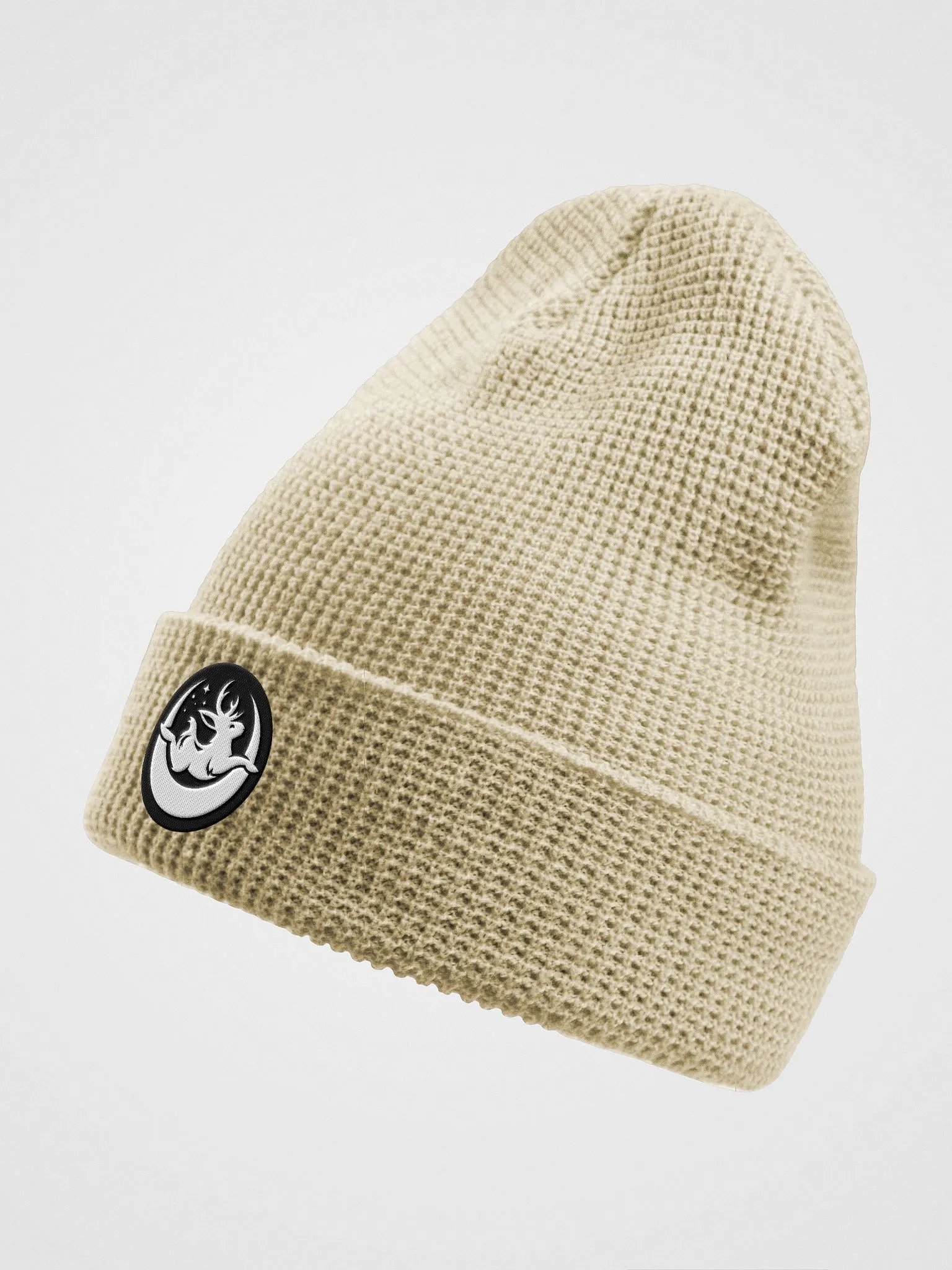 Black Embroidered Moonbound Waffle Knit Beanie product image (3)
