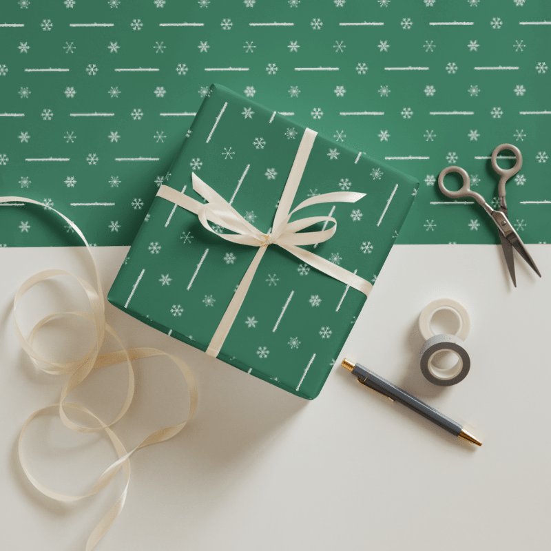 Flutes and Snowflakes - C Flute - Green Gift Wrap Paper Sheets product image (3)